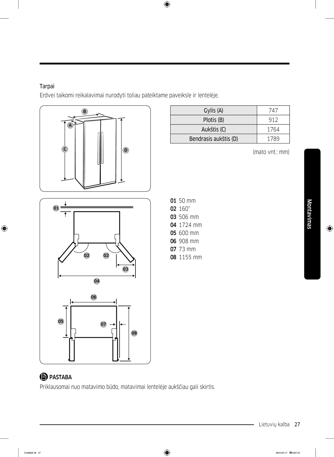 Samsung RS53K4400SA/EF manual Lietuvių kalba 27  